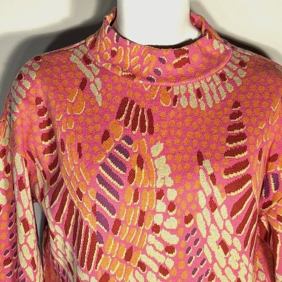 FATE SZ L Bright Pink Abstract Mock Neck Sweater Comfy Art to Wear Colorful - Picture 2 of 8